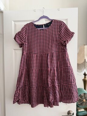 Pink and Black Gingham Tiered babydoll mini dress